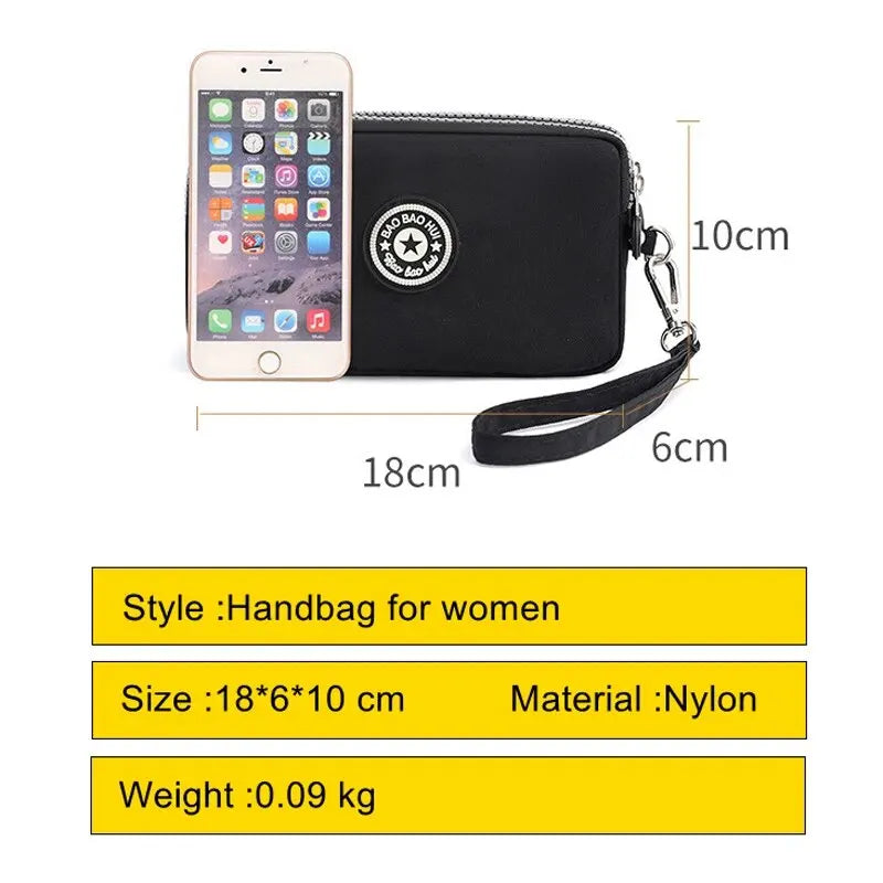 Solid Color Coin Purse Women Handbag Small Wallet Wrinkle Fabric Phone Purse Three Zippers Portable Make Up Bag.