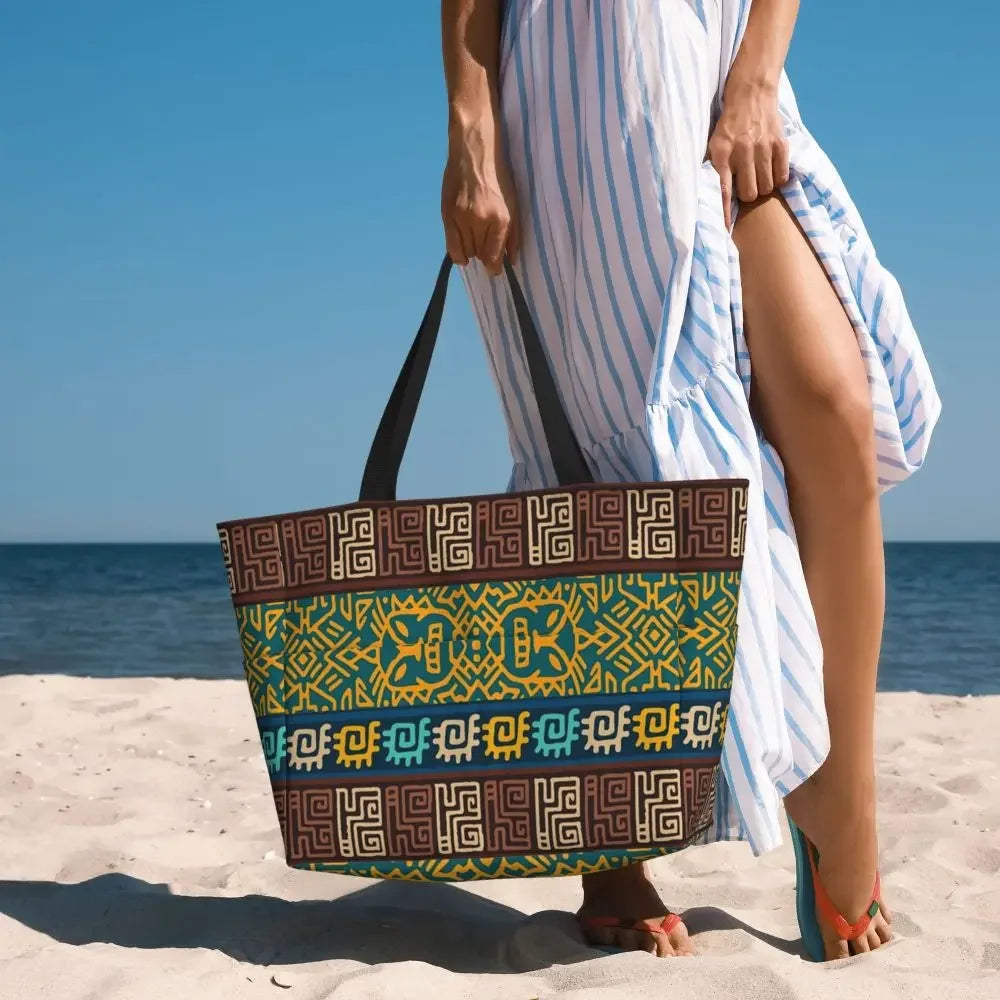 Custom African Kente Cloth Design Tote Bag for Women Large Capacity Traditional Africa Ethnic Ankara Beach Gym Travel Bags