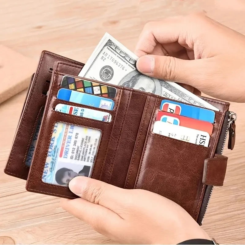 Men's Coin Purse Wallet RFID Blocking Man PU Leather Wallet Zipper Business Card Holder Money Bag Wallet Male.