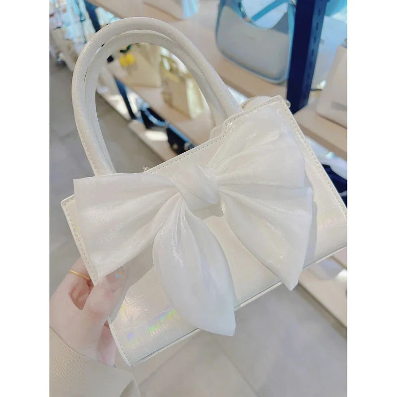 Fashion Women's Clutch Purse Handbags Summer Pink Bowknot Female Underarm Bags Sweet Girl's Small Square Shoulder Messenger Bag.