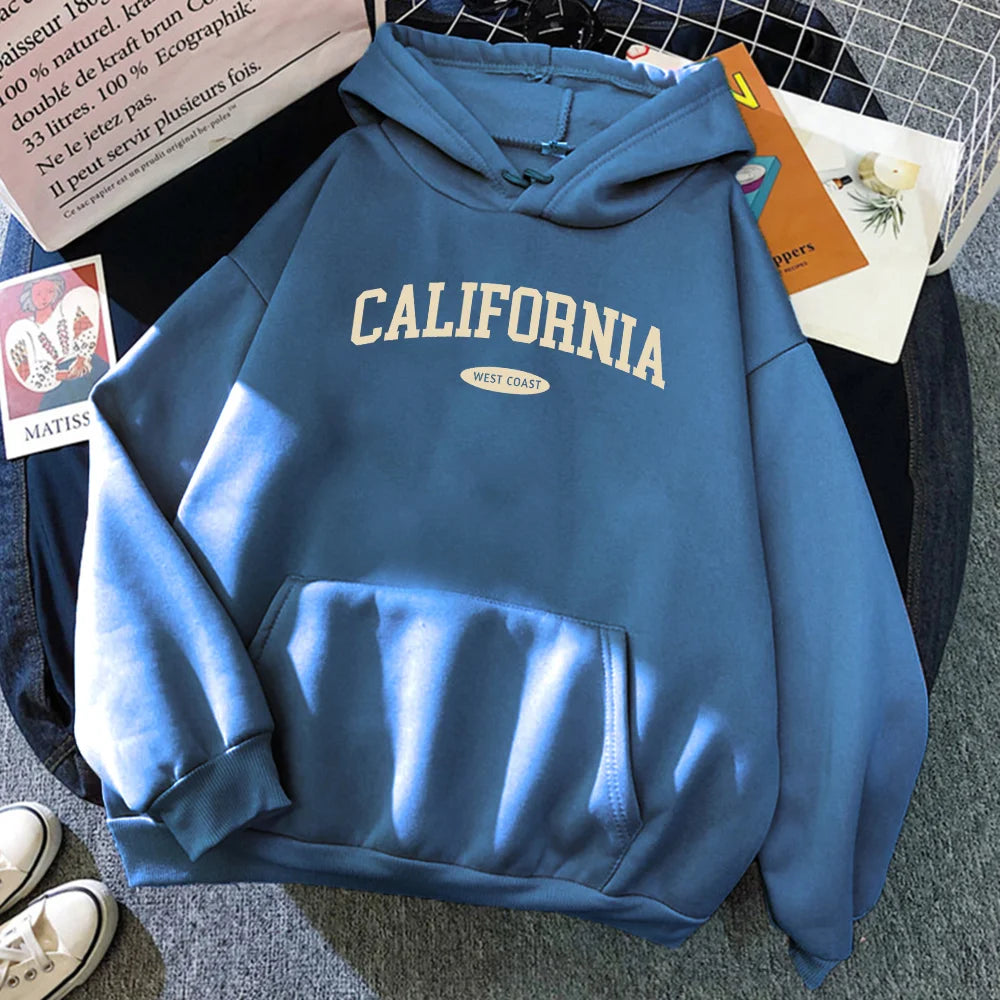 California West Coast Design Womens Hoody Hip Hop All-Match Streetwear Pocket Crewneck Clothes Fleece Comfortable Female Hoodie - Elevate Your Body