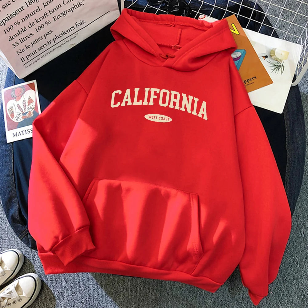 California West Coast Design Womens Hoody Hip Hop All-Match Streetwear Pocket Crewneck Clothes Fleece Comfortable Female Hoodie - Elevate Your Body