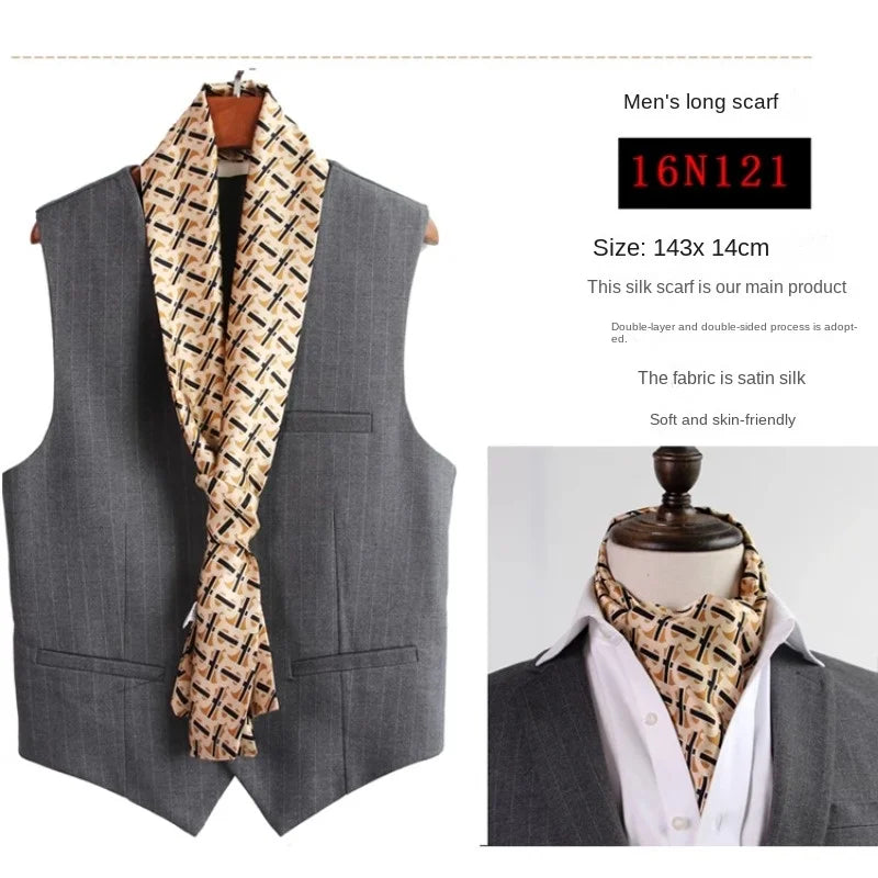 Elegant Double-Sided Hangzhou Silk Scarf for Men – Trendy Geometric Design for Autumn & Winter.