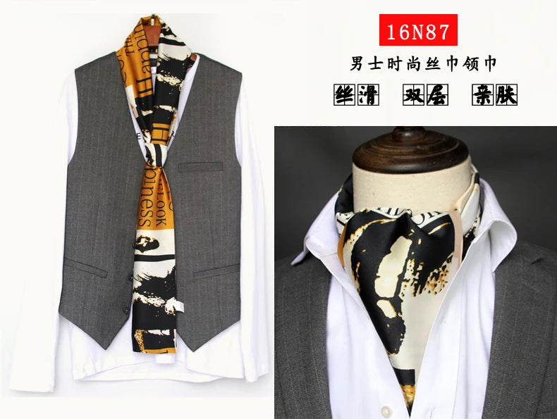 Elegant Double-Sided Hangzhou Silk Scarf for Men – Trendy Geometric Design for Autumn & Winter