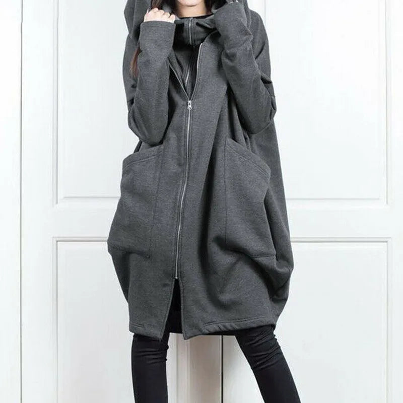 Autumn Winter Oversized Loose Casual Zipper Hoodies Female Fake Two Piece Pocket Cardigan Top Women Coat Outwear Lady Sweatshirt.