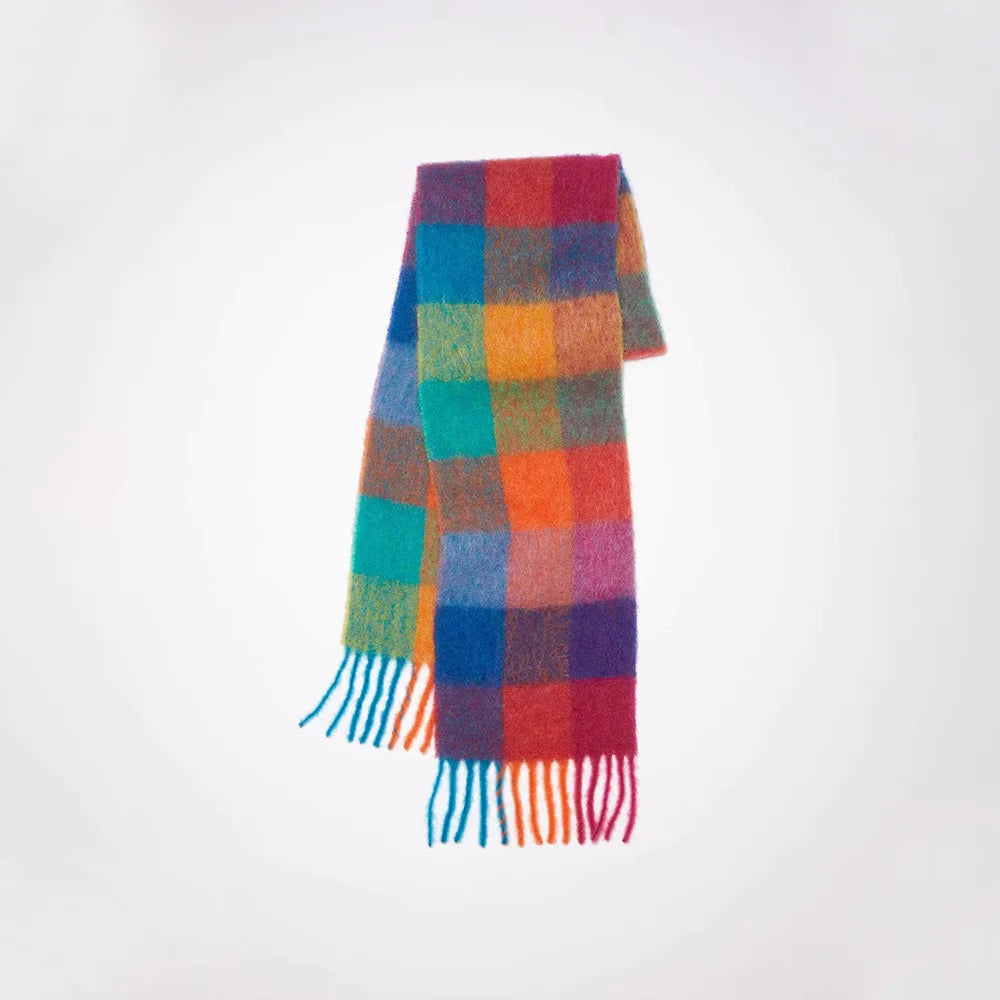 Elegant Women's Cashmere Plaid Scarf - Winter Warm Pashmina Shawl with Tassels, Thick Wrap for Outdoor Style.