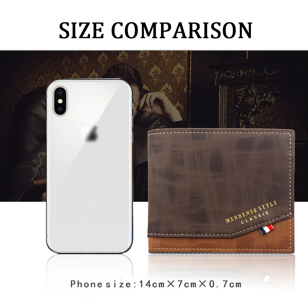 Men's Short Frosted Large Capacity Leather Wallet,Multi-Slot Coin Pocket Photo Holder Small Men's Wallet,Vintage Wallet for Male.