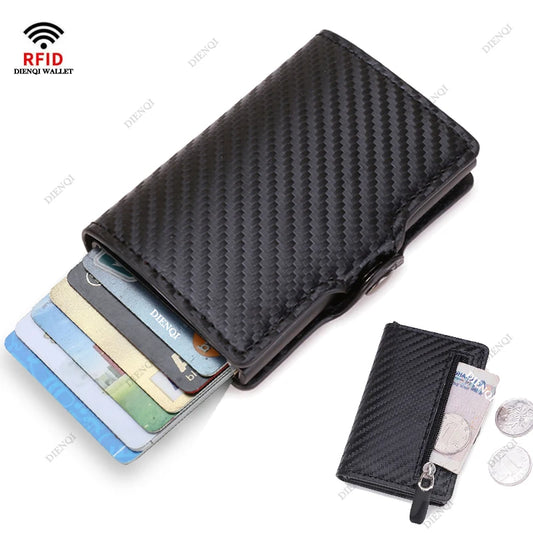 Carbon Fiber Slim Aluminum Men Wallet ID Credit Card Holder Mini RFID Wallet Automatic Pop up Bank Card Case Black Vallet 2023.