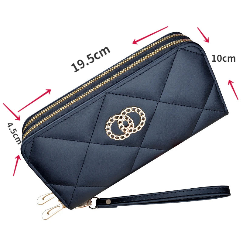 New Wallet Women's Long Double Zipper Large Capacity Handbag Mom's Fashion Simple Double Layer Wallet Mobile Case.