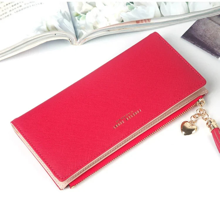 Women's Long Wallet,Multi Card slots Handheld Clutches,Tassel Zipper Clutch Purse,Slim Large Capacity Leather Mobile Phone Bag - Elevate Your Body