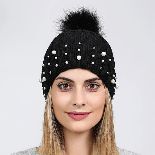 Women's Double Layer Warm Knitted Beanie for Outdoor Activities - Breathable Wool Ski Cap for Autumn and Winter Riding.