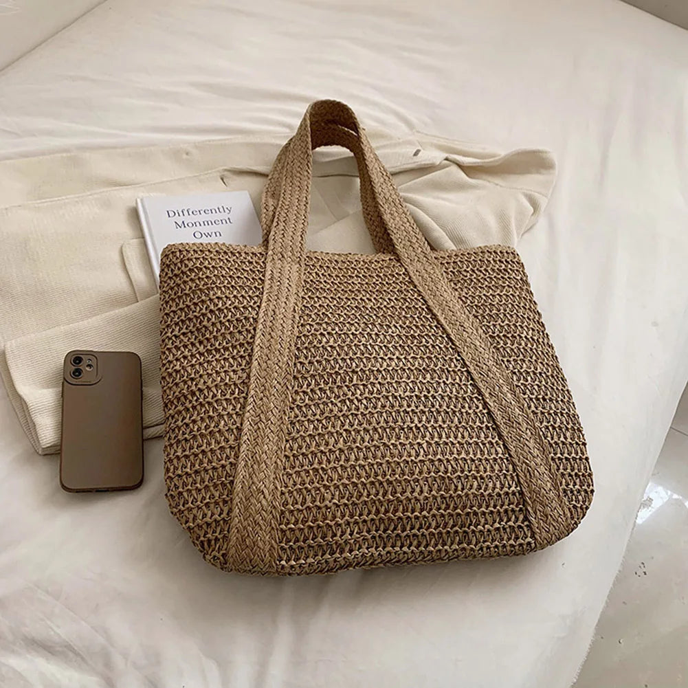 Summer Straw Women Bag Hand-Woven Handbags Handmade Raffia Beach Boho Shoulder Bag Large Tote Bag Tassel Shopping Purses 2024