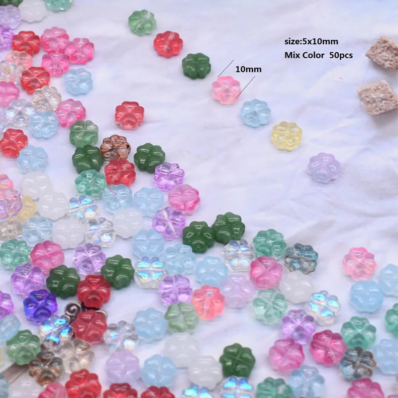 50pcs 8mm  Mix Color Star Elephant Fish Moon Flower Bead Czech Glass Loose Beads for Jwelry Making DIY Accessories Handmade.