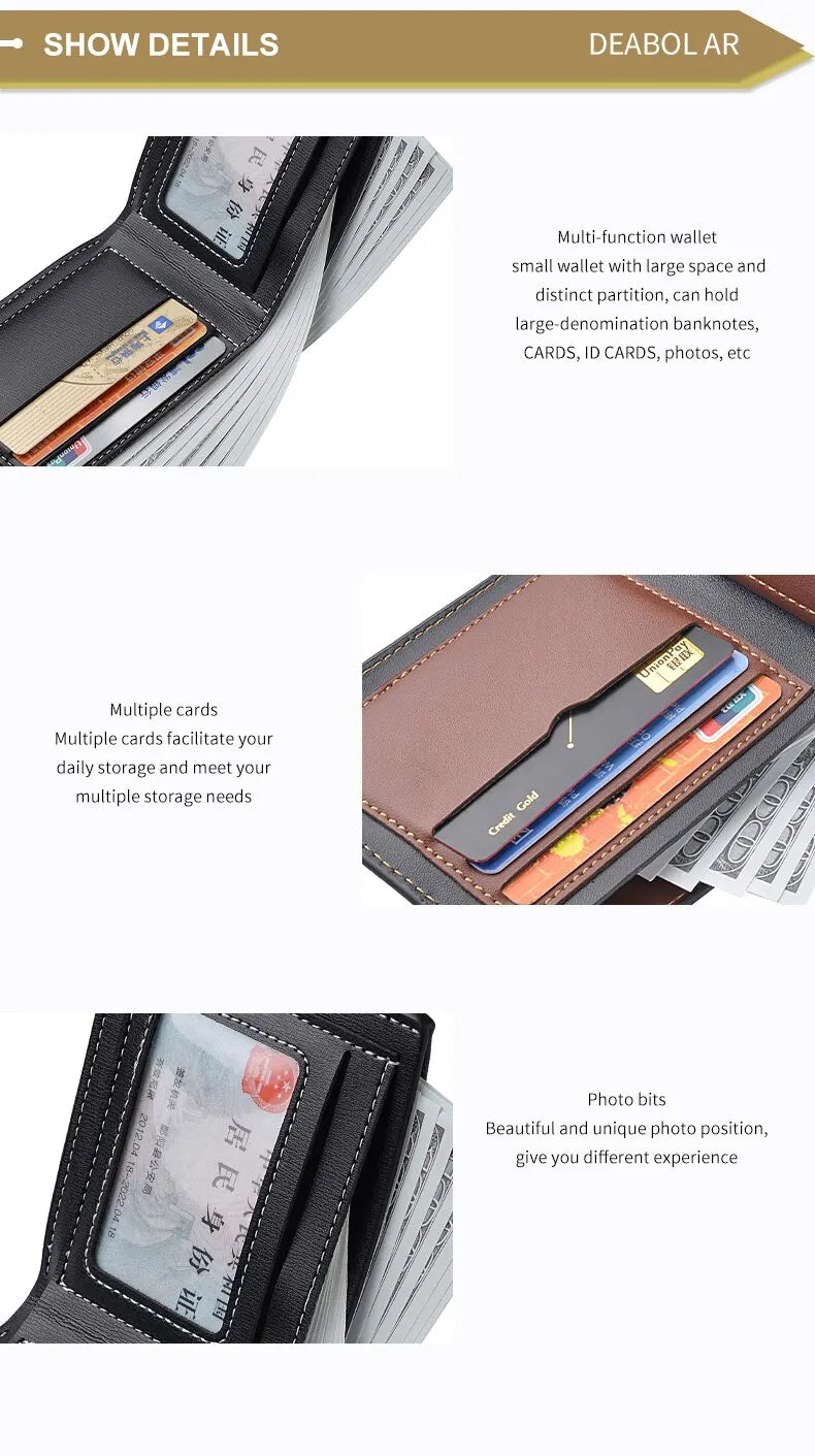 Pu Leather Men Short Wallet Thin Style Folding Young Men Credit Card Holder Wallet.