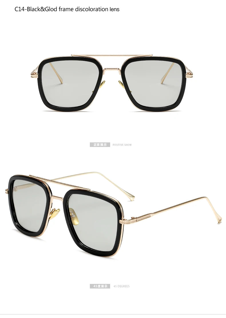 Chic Retro Square Sunglasses for Men and Women Inspired by Tony Stark