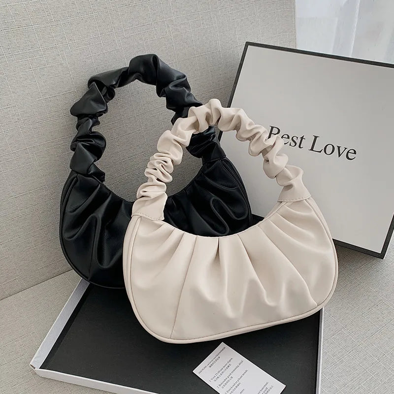 Fashion Pleated Handlebags for Women PU Cloud Bags Leisure Armpit Bag Shopping Shoulder Bags Dumpling Handbag Female Hand Bags.