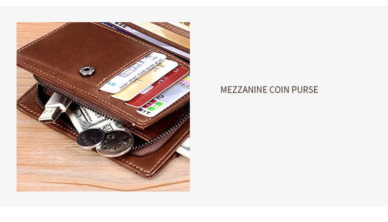 Men's Coin Purse Wallet RFID Blocking Man PU Leather Wallet Zipper Business Card Holder Money Bag Wallet Male.