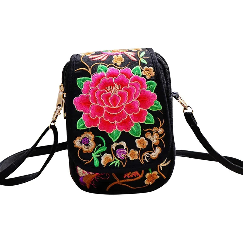 1PC Embroidered National Style Cloth Bag Waist Bag Oblique Span Shoulder Coin Mini Wallet Carry Vertical Square.