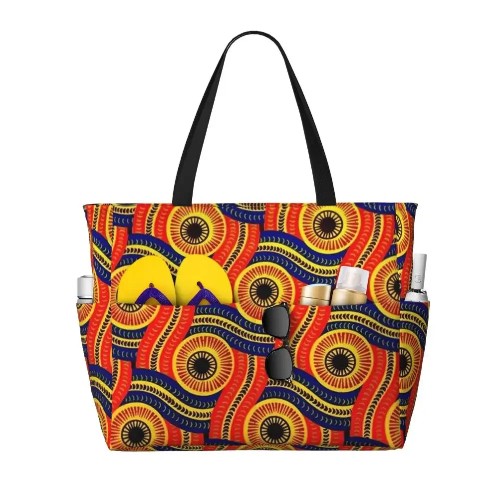 Custom African Kente Cloth Design Tote Bag for Women Large Capacity Traditional Africa Ethnic Ankara Beach Gym Travel Bags