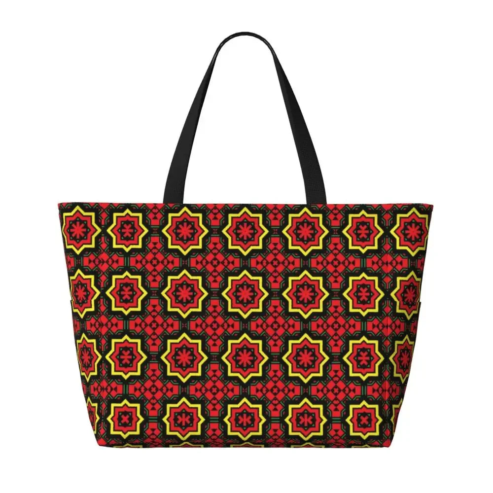 Custom African Kente Cloth Design Tote Bag for Women Large Capacity Traditional Africa Ethnic Ankara Beach Gym Travel Bags