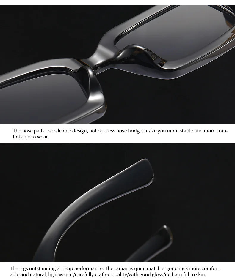 Vintage-Inspired Rectangle Sunglasses for Men and Women - Luxury Designer Black UV400 Eyewear