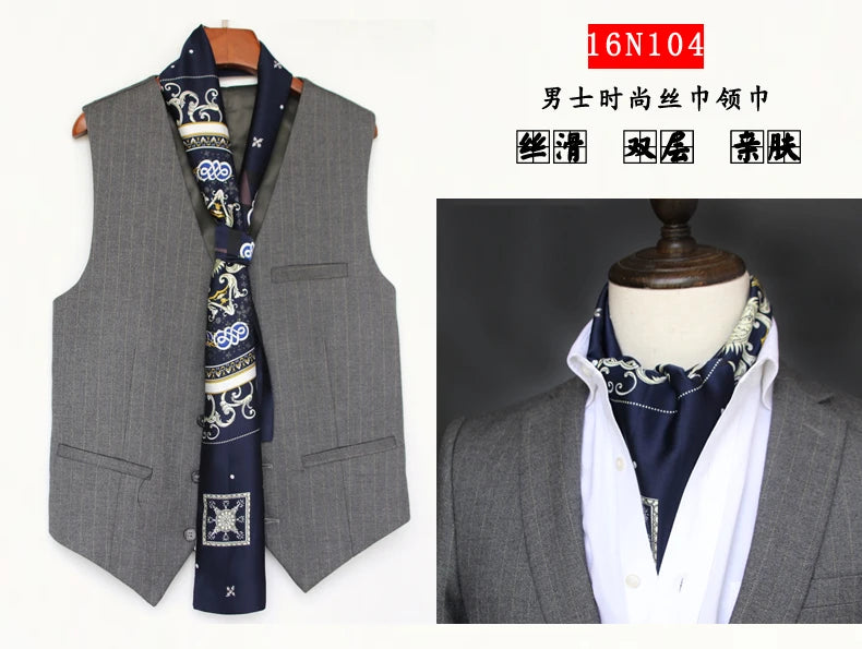 Elegant Double-Sided Hangzhou Silk Scarf for Men – Trendy Geometric Design for Autumn & Winter