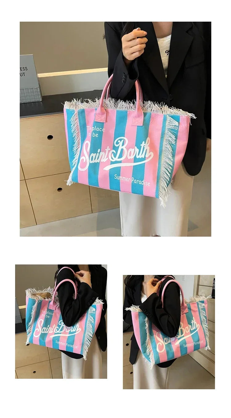 Popular Korean letters tassel canvas bag large-capacity bag simple commuting students to single shoulder Tote bag - Elevate Your Body