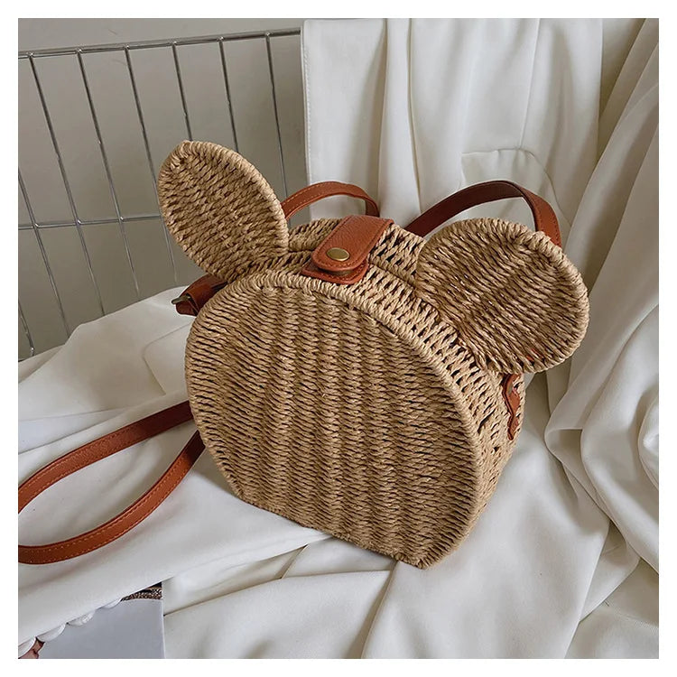 Disney 2023New Ladies Designer Straw Fancy Bag Cute Handbag Rattan Travel Leisure Vacation Small Round Beach Mickey Shoulder Bag - Elevate Your Body