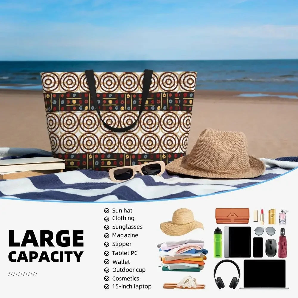 Custom African Kente Cloth Design Tote Bag for Women Large Capacity Traditional Africa Ethnic Ankara Beach Gym Travel Bags