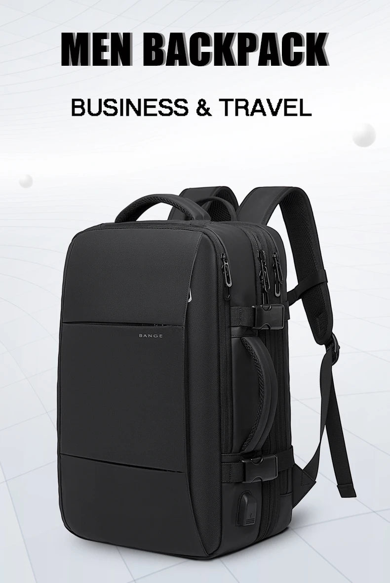 BANGE Travel Backpack Men Business Backpack School Expandable USB Bag Large Capacity 17.3 Laptop Waterproof Fashion Backpack.