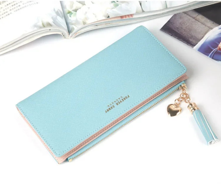 Women's Long Wallet,Multi Card slots Handheld Clutches,Tassel Zipper Clutch Purse,Slim Large Capacity Leather Mobile Phone Bag.