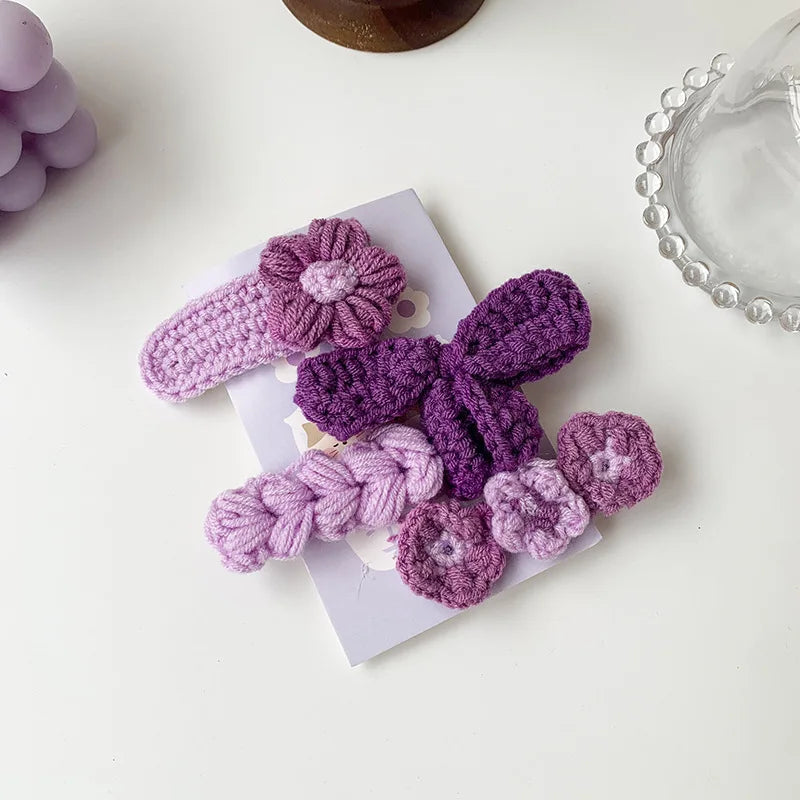 Handcrafted Woolen Knitted Bow Hairpins for Girls - Cute Floral BB Clip Barrettes for Autumn and Winter Hair Accessories.