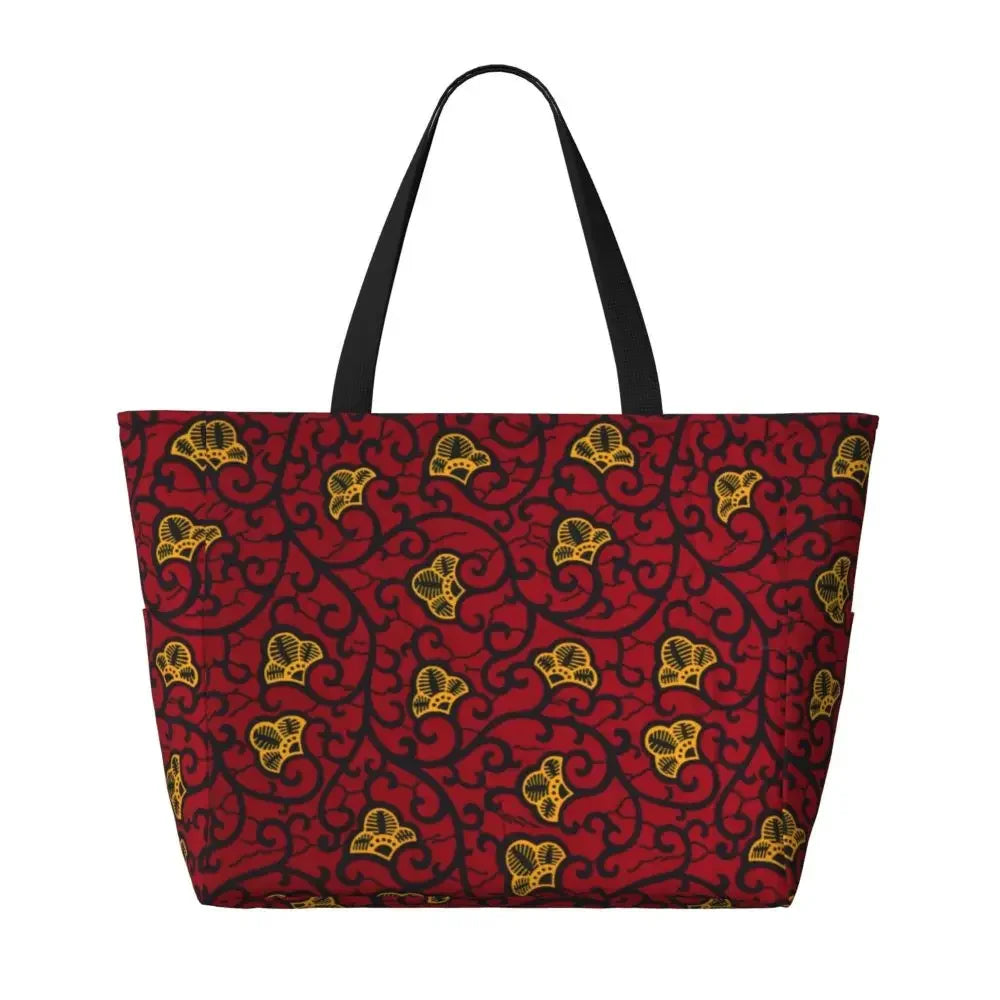 Custom African Kente Cloth Design Tote Bag for Women Large Capacity Traditional Africa Ethnic Ankara Beach Gym Travel Bags