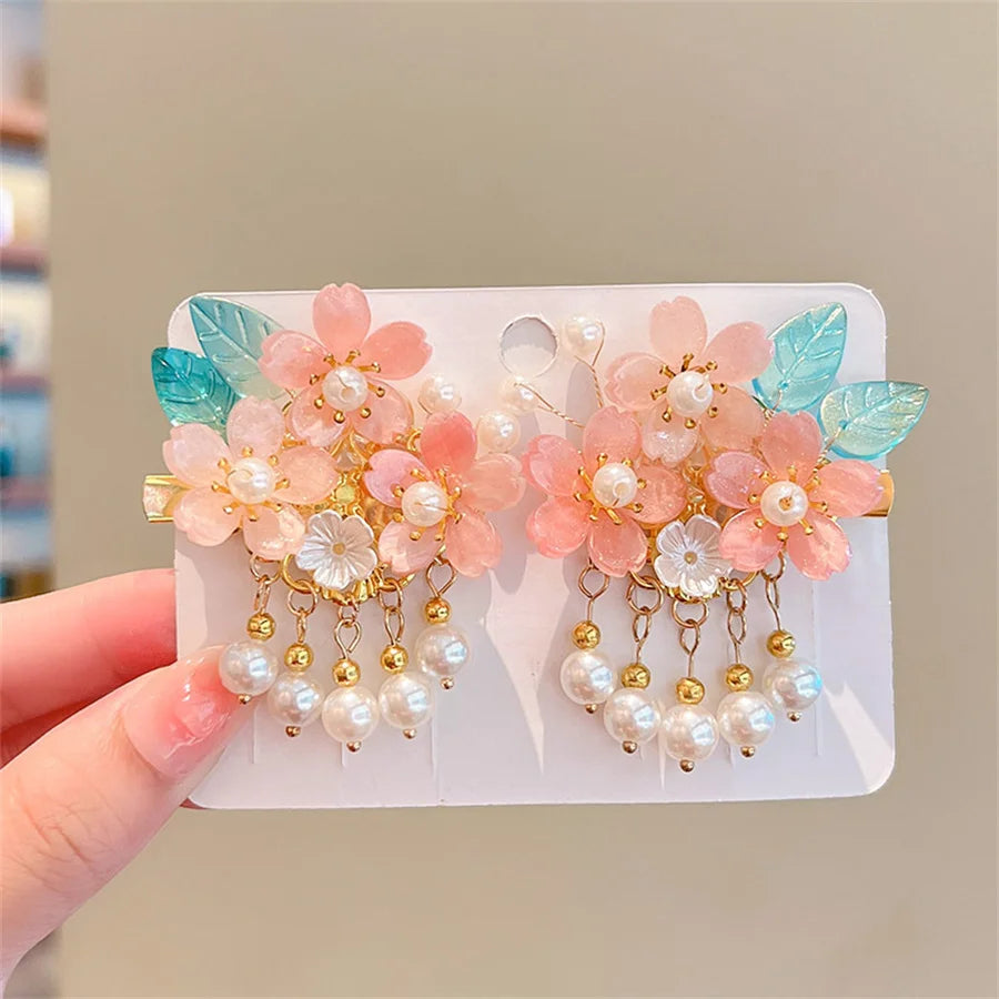 2Pcs/Set New Korean Hanfu Elegant Butterfly Hairpin Flowers Metal Tassel Long Hairgrips Party Hair Accessories Combo Hair Clip.