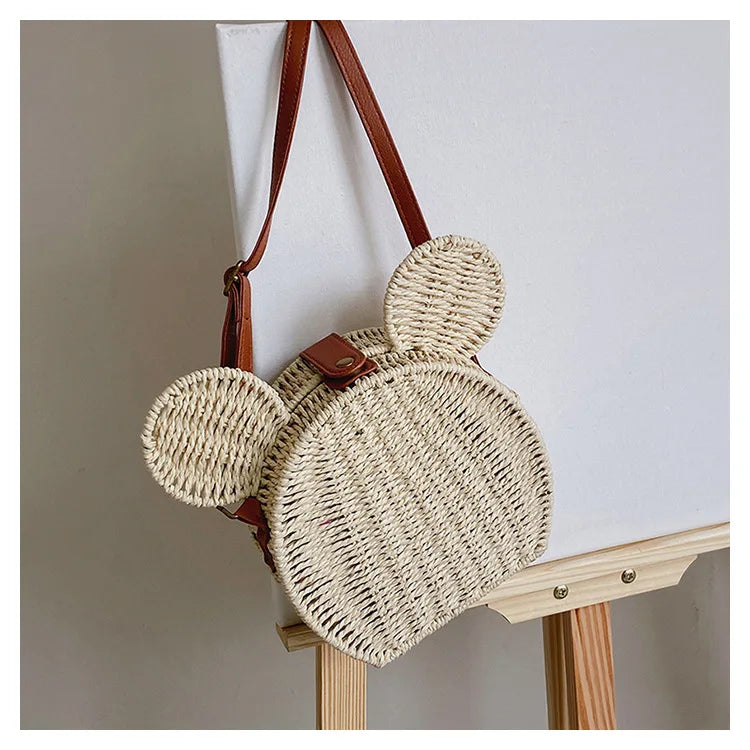 Disney 2023New Ladies Designer Straw Fancy Bag Cute Handbag Rattan Travel Leisure Vacation Small Round Beach Mickey Shoulder Bag - Elevate Your Body