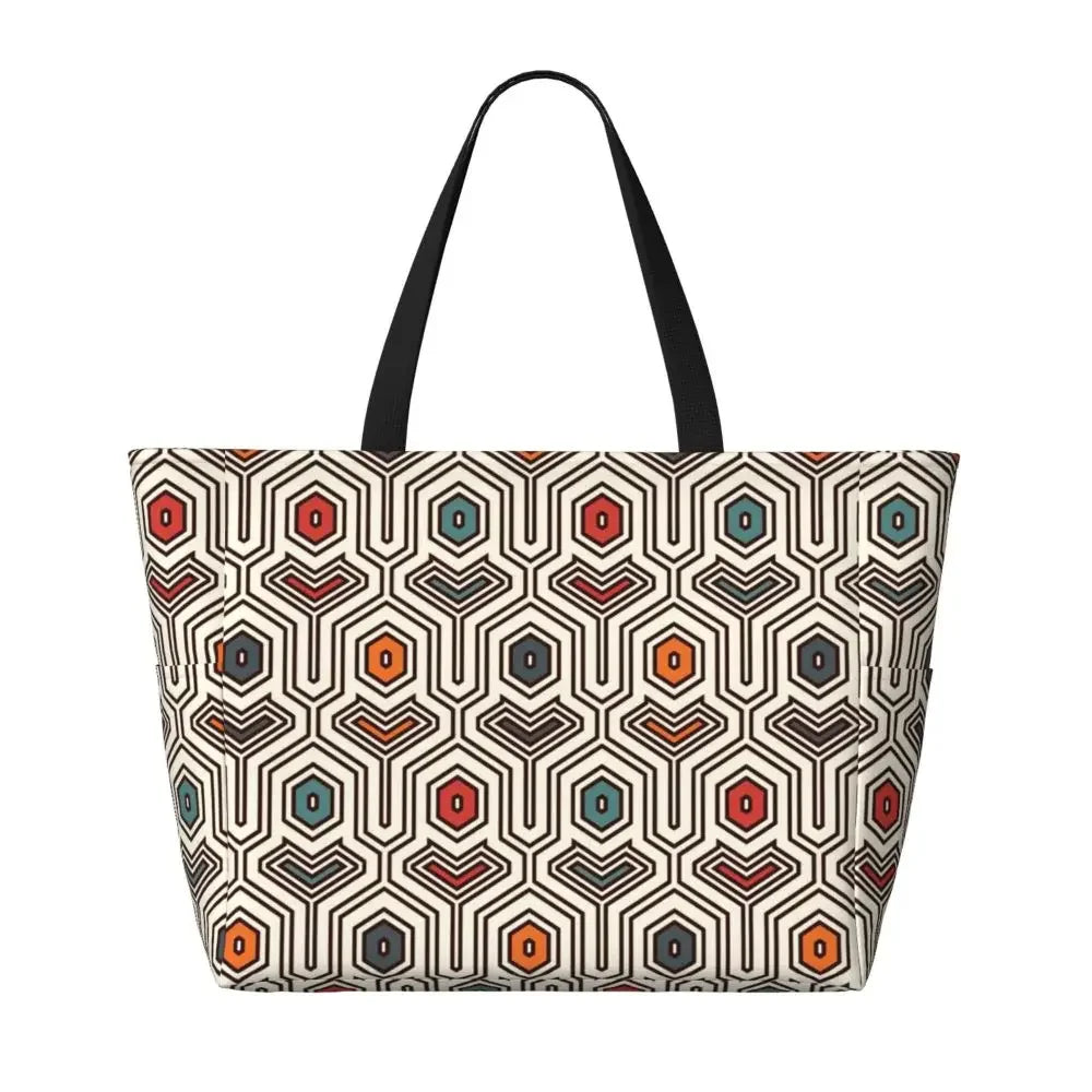 Custom African Kente Cloth Design Tote Bag for Women Large Capacity Traditional Africa Ethnic Ankara Beach Gym Travel Bags