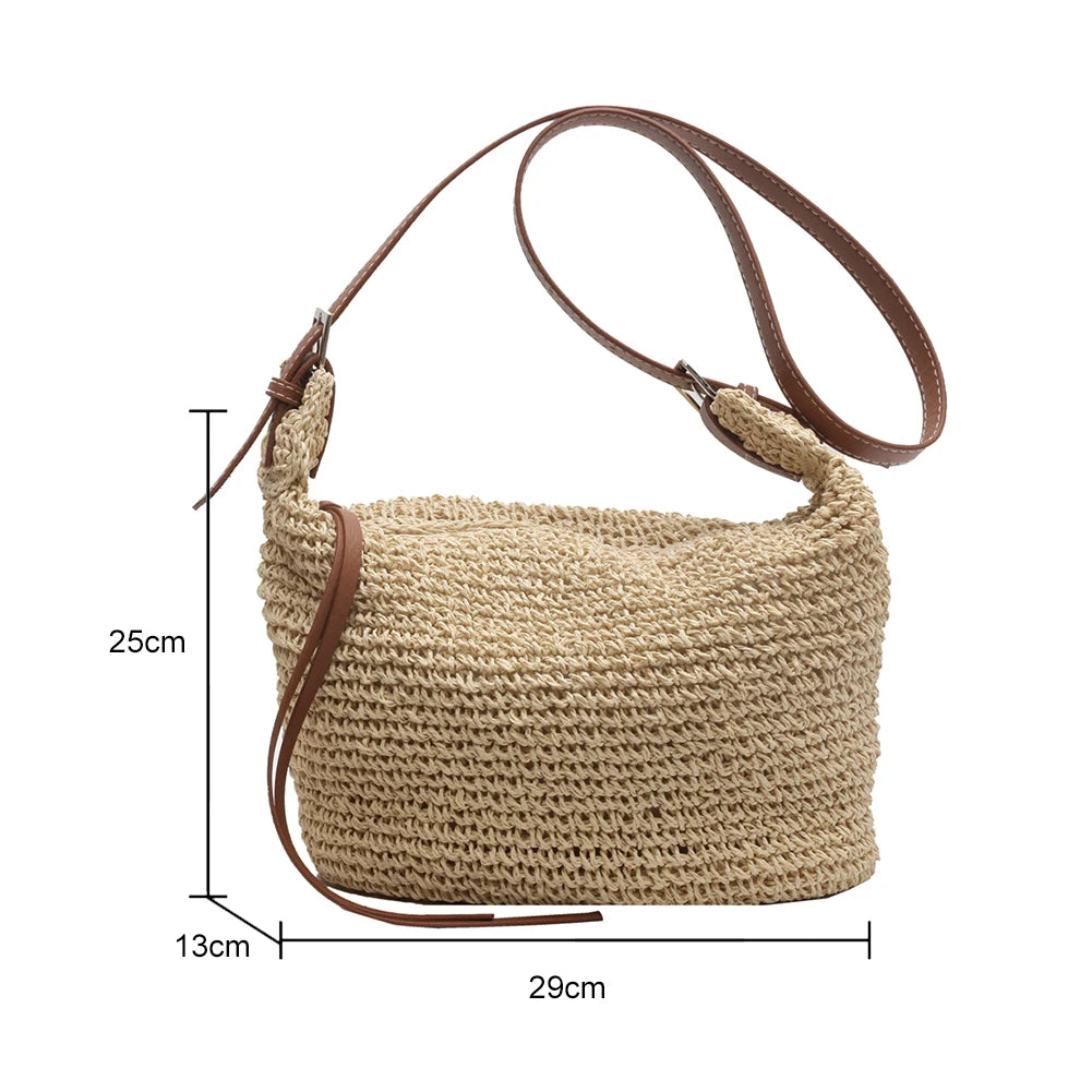 Summer Straw Women Bag Hand-Woven Handbags Handmade Raffia Beach Boho Shoulder Bag Large Tote Bag Tassel Shopping Purses 2024.