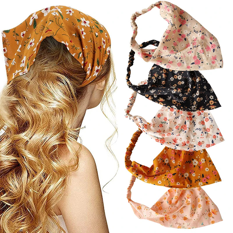 Floral Triangle Head Wrap Bandana for Women - Elastic Hair Accessories for Spring and Summer.