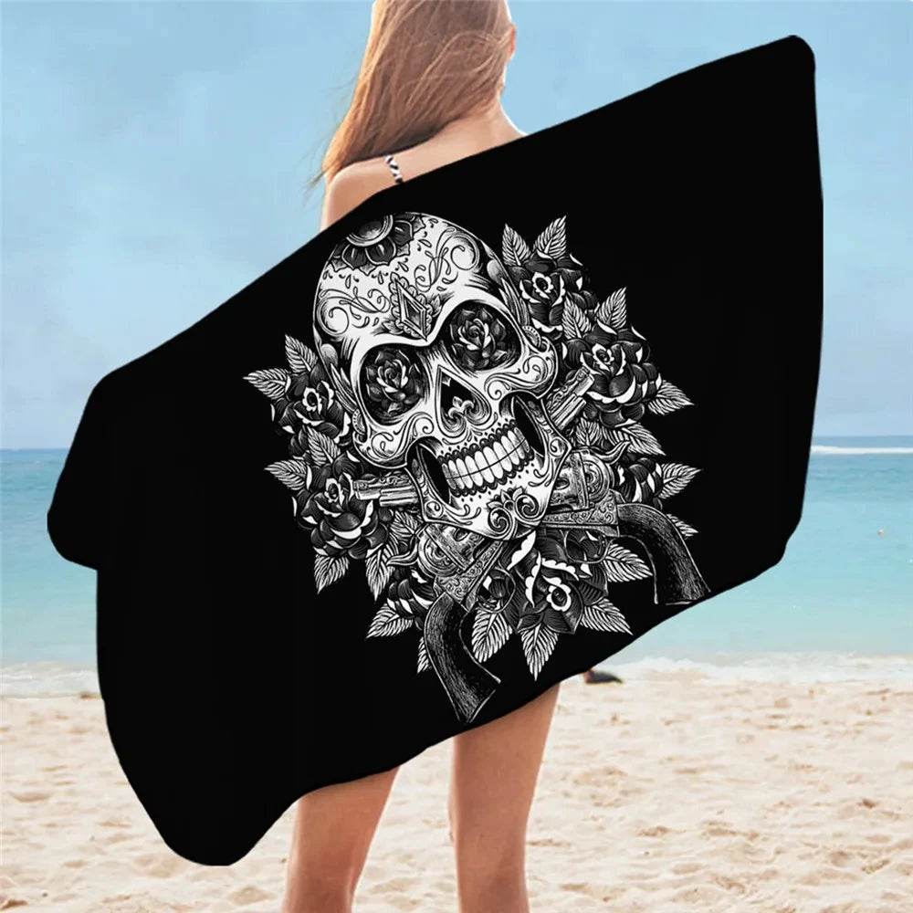 Sugar Skull Print Beach Towel Microfiber Fabric Quick Dry for Adults Women Men Gift Shower Towel Travel Camping Kitchen Gym Yoga.