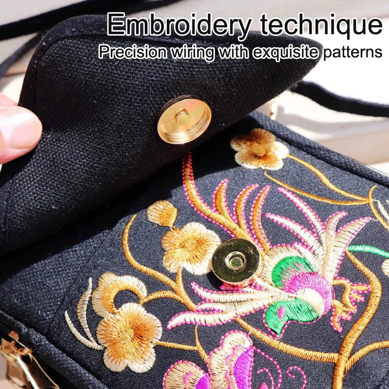 1PC Embroidered National Style Cloth Bag Waist Bag Oblique Span Shoulder Coin Mini Wallet Carry Vertical Square.