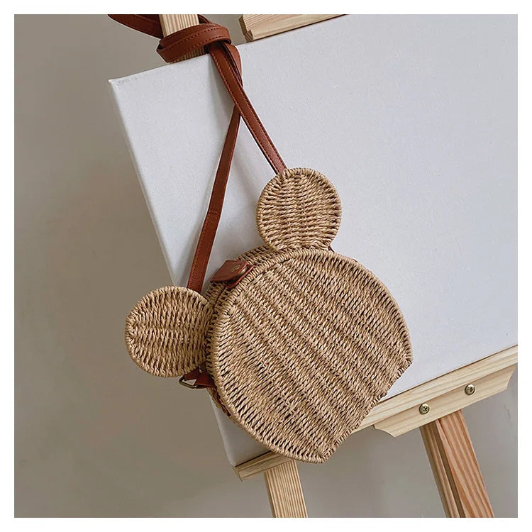 Disney 2023New Ladies Designer Straw Fancy Bag Cute Handbag Rattan Travel Leisure Vacation Small Round Beach Mickey Shoulder Bag - Elevate Your Body