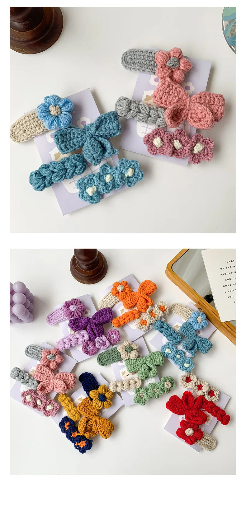 Handcrafted Woolen Knitted Bow Hairpins for Girls - Cute Floral BB Clip Barrettes for Autumn and Winter Hair Accessories