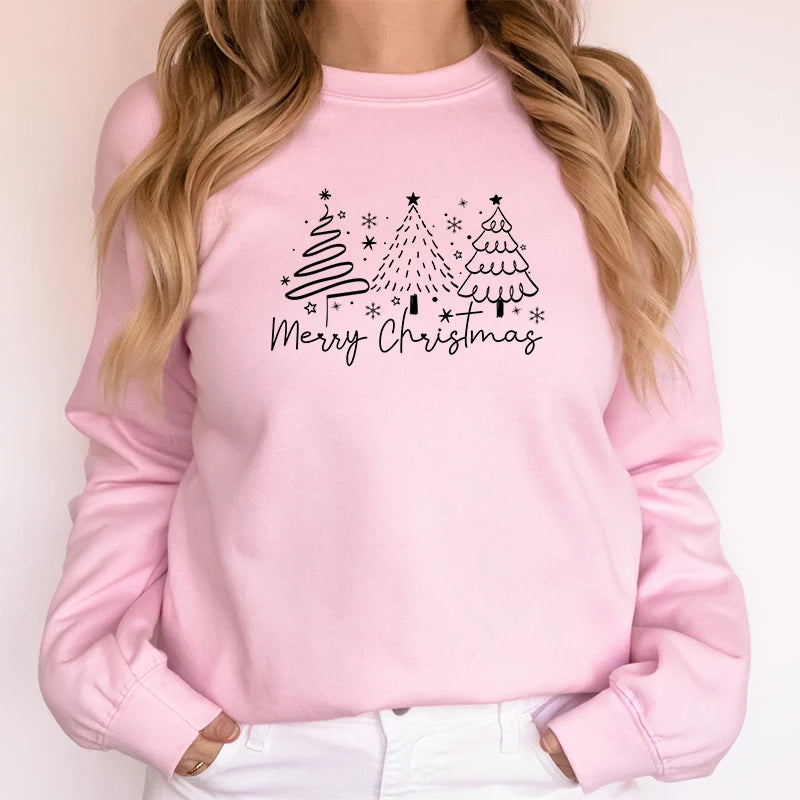 Merry Christmas Tree Trending Sweatshirts Women Funny Festive Fashion Casual Hoodies Trendy Christmas Tree Design Holiday Hoodie.