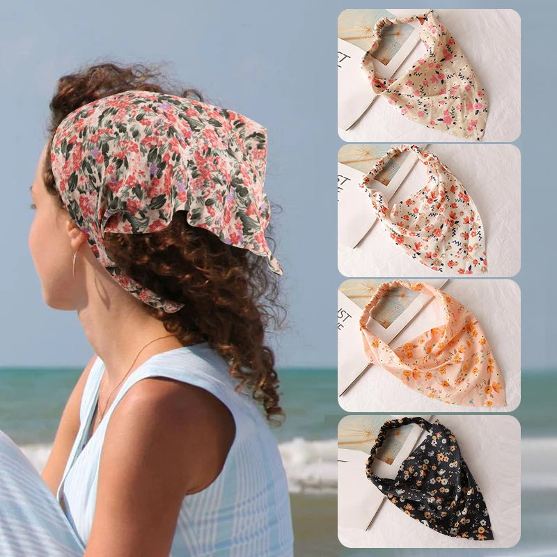 Floral Triangle Head Wrap Bandana for Women - Elastic Hair Accessories for Spring and Summer.