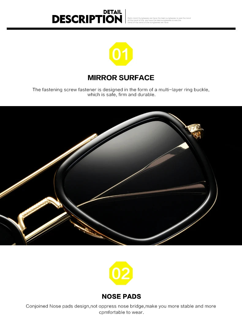 Chic Retro Square Sunglasses for Men and Women Inspired by Tony Stark