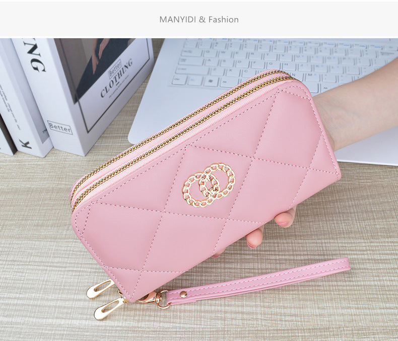 New Wallet Women's Long Double Zipper Large Capacity Handbag Mom's Fashion Simple Double Layer Wallet Mobile Case.