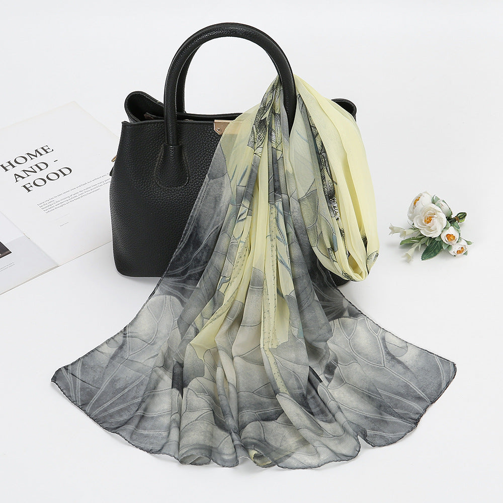 Elegant Lotus Flower Chiffon Scarf for Women - Stylish Sunscreen Accessory for Beach Travel and Holidays.