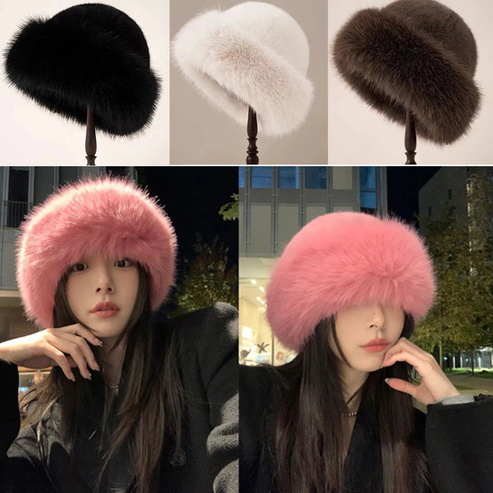 Cozy Faux Fur Bucket Hat for Winter - Stylish Panama Cap for Cold Weather & Holiday Gifts.