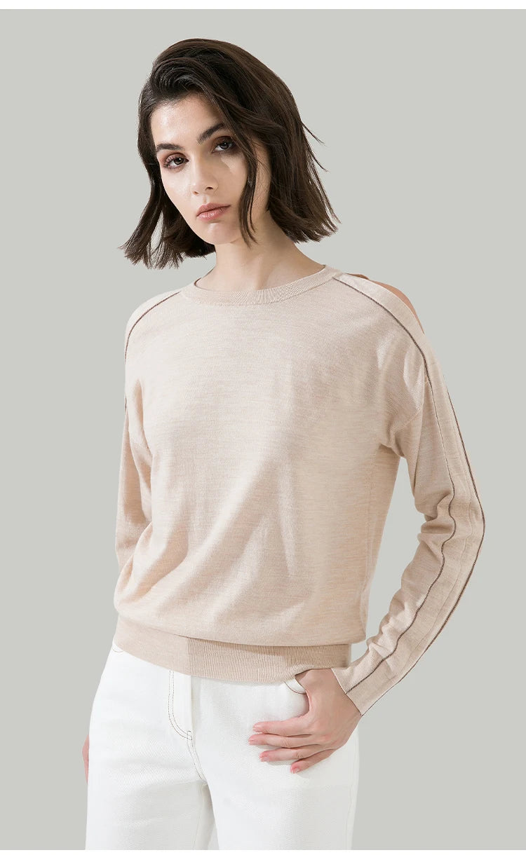 100% Wool Pullover Off  shoulder thin loose top Sweater For Women Ladies autumn Cloths luxury Women's Clothing.