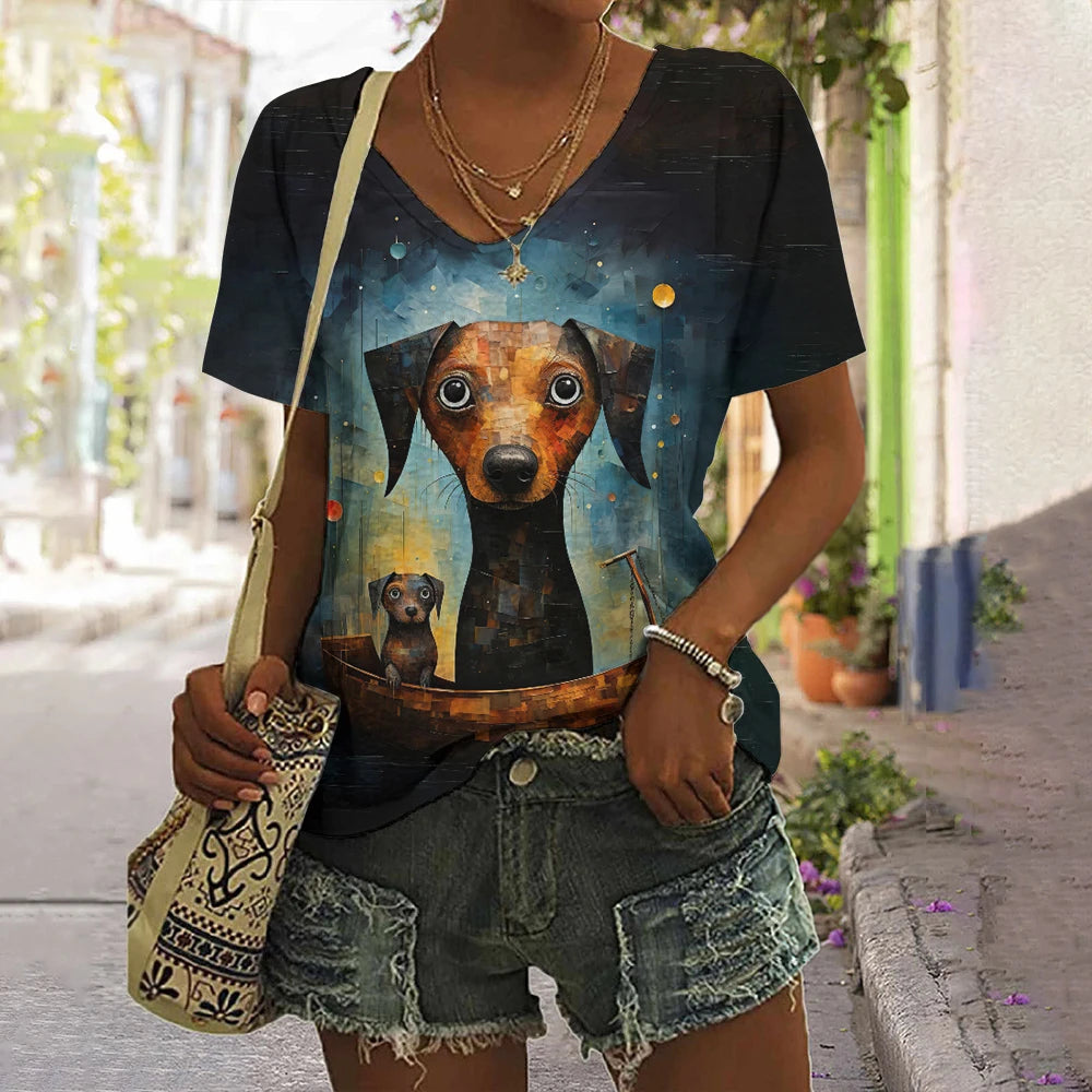 Summer Women's T Shirt Anger Cat Print Casual Short Sleeve 3d T Shirts Streetwear Crew Neck Pullover Oversized Female Clothing.